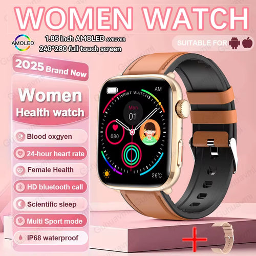 2025 New NFC Health Smat Watch Women 1.85 Inch Blood Pressure Heart Rate Bluetooth Call Female Health Smarwatches Ladies for IOS