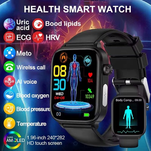 2025 New ECG+PPG Smart Watch Men Blood Lipid Uric Acid Health Monitor Bluetooth Call Sleep Physical Health Smartwatch Women
