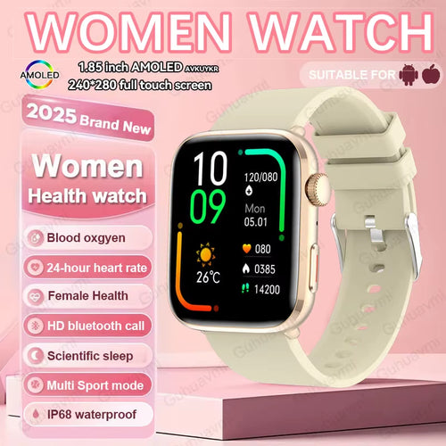 2025 New NFC Health Smat Watch Women 1.85 Inch Blood Pressure Heart Rate Bluetooth Call Female Health Smarwatches Ladies for IOS
