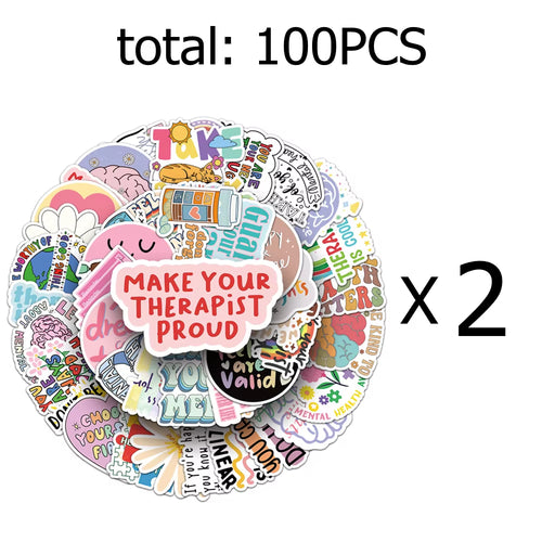 50/100PCS Mental Health Motivational Phrase Theme Stickers Cartoon Graffiti Decal DIY Phone Fridge Helmet Laptop Car Stickers