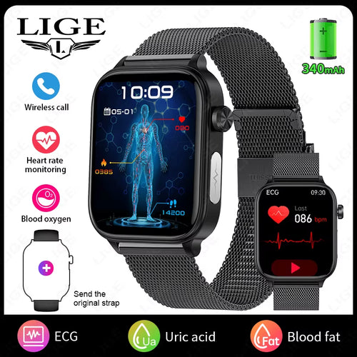 2025 New ECG+PPG Smart Watch Men Blood Lipid Uric Acid Health Monitor Bluetooth Call Sleep Physical Health Smartwatch Women
