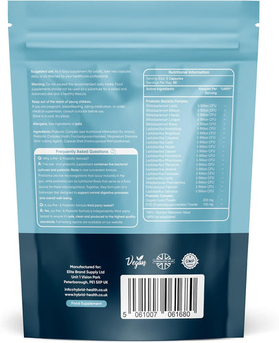 Probiotics + Prebiotics Supplement - 100 Billion CFU Probiotics, 120 Vegan Capsules, 20 Probiotic Live Culture Strains, Probiotics for Women & Men