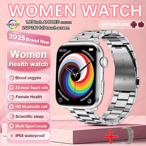 2025 New NFC Health Smat Watch Women 1.85 Inch Blood Pressure Heart Rate Bluetooth Call Female Health Smarwatches Ladies for IOS