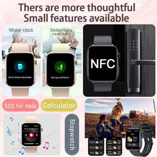 2025 New NFC Health Smat Watch Women 1.85 Inch Blood Pressure Heart Rate Bluetooth Call Female Health Smarwatches Ladies for IOS