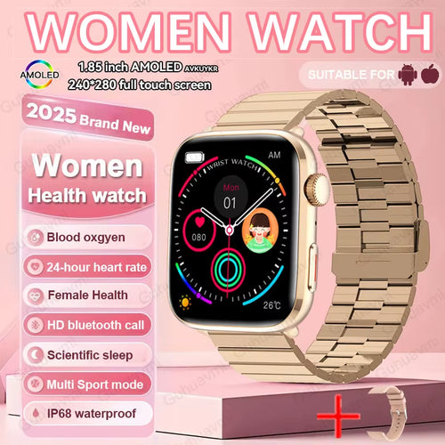 2025 New NFC Health Smat Watch Women 1.85 Inch Blood Pressure Heart Rate Bluetooth Call Female Health Smarwatches Ladies for IOS