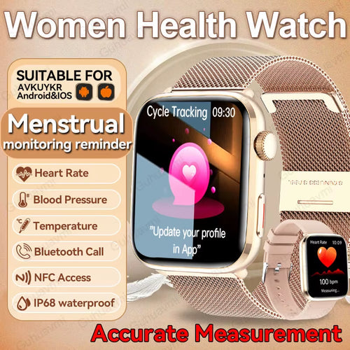2025 New NFC Health Smat Watch Women 1.85 Inch Blood Pressure Heart Rate Bluetooth Call Female Health Smarwatches Ladies for IOS