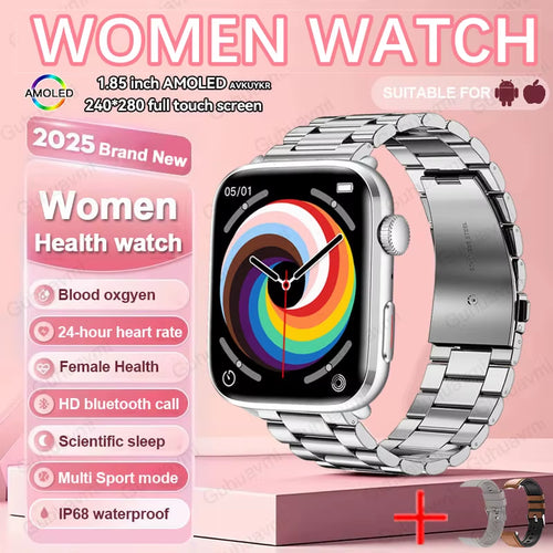 2025 New NFC Health Smat Watch Women 1.85 Inch Blood Pressure Heart Rate Bluetooth Call Female Health Smarwatches Ladies for IOS