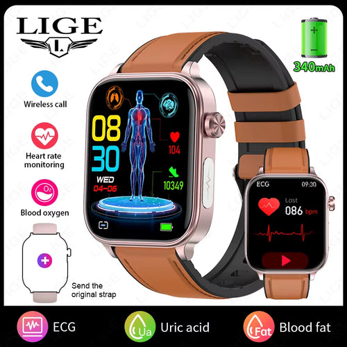 2025 New ECG+PPG Smart Watch Men Blood Lipid Uric Acid Health Monitor Bluetooth Call Sleep Physical Health Smartwatch Women