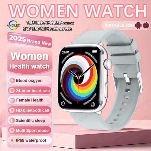 2025 New NFC Health Smat Watch Women 1.85 Inch Blood Pressure Heart Rate Bluetooth Call Female Health Smarwatches Ladies for IOS
