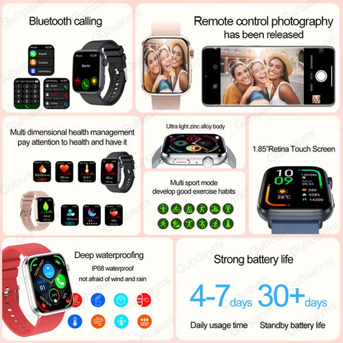 2025 New NFC Health Smat Watch Women 1.85 Inch Blood Pressure Heart Rate Bluetooth Call Female Health Smarwatches Ladies for IOS