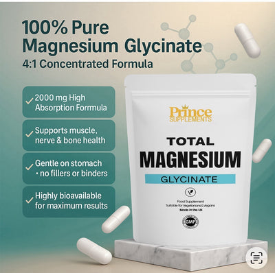 MAGNESIUM GLYCINATE CAPSULES 2000MG HIGH STRENGTH FATIGUE, BONE HEALTH, MUSCLE