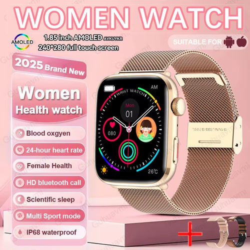2025 New NFC Health Smat Watch Women 1.85 Inch Blood Pressure Heart Rate Bluetooth Call Female Health Smarwatches Ladies for IOS
