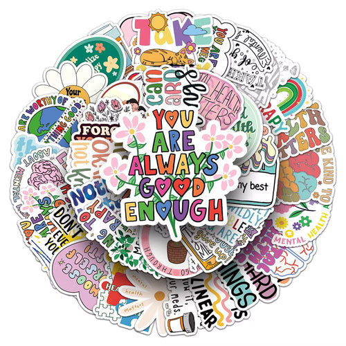 50/100PCS Mental Health Motivational Phrase Theme Stickers Cartoon Graffiti Decal DIY Phone Fridge Helmet Laptop Car Stickers