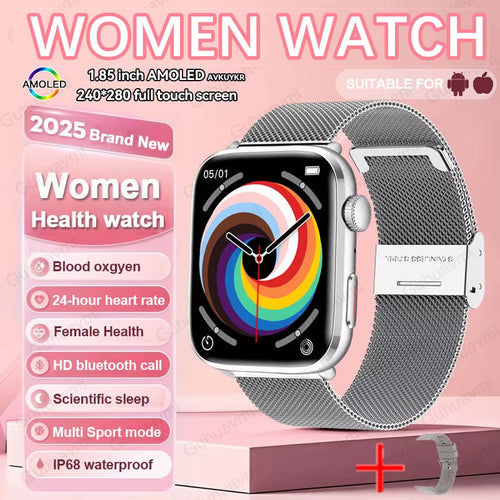 2025 New NFC Health Smat Watch Women 1.85 Inch Blood Pressure Heart Rate Bluetooth Call Female Health Smarwatches Ladies for IOS