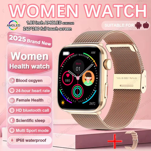 2025 New NFC Health Smat Watch Women 1.85 Inch Blood Pressure Heart Rate Bluetooth Call Female Health Smarwatches Ladies for IOS