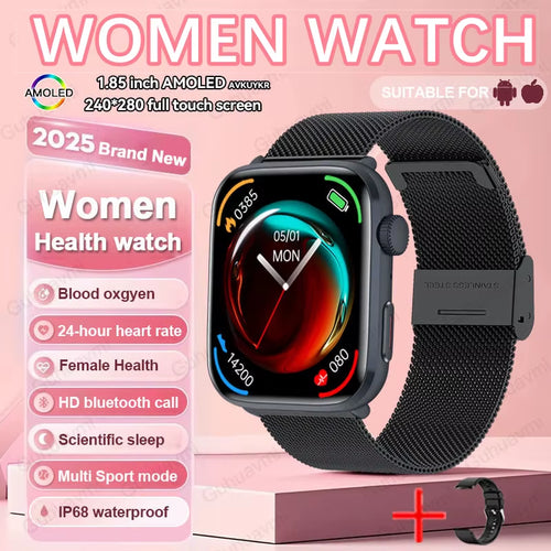 2025 New NFC Health Smat Watch Women 1.85 Inch Blood Pressure Heart Rate Bluetooth Call Female Health Smarwatches Ladies for IOS