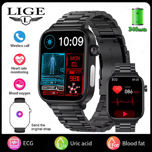 2025 New ECG+PPG Smart Watch Men Blood Lipid Uric Acid Health Monitor Bluetooth Call Sleep Physical Health Smartwatch Women