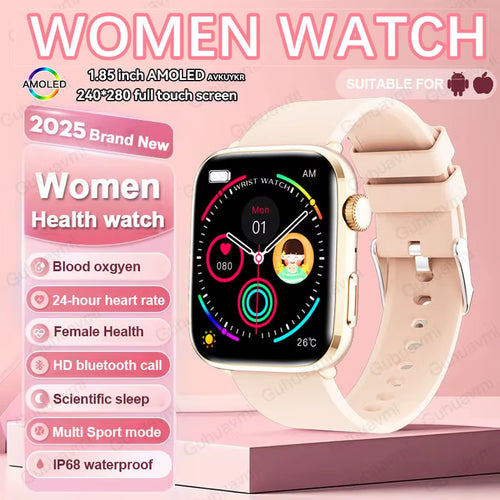 2025 New NFC Health Smat Watch Women 1.85 Inch Blood Pressure Heart Rate Bluetooth Call Female Health Smarwatches Ladies for IOS